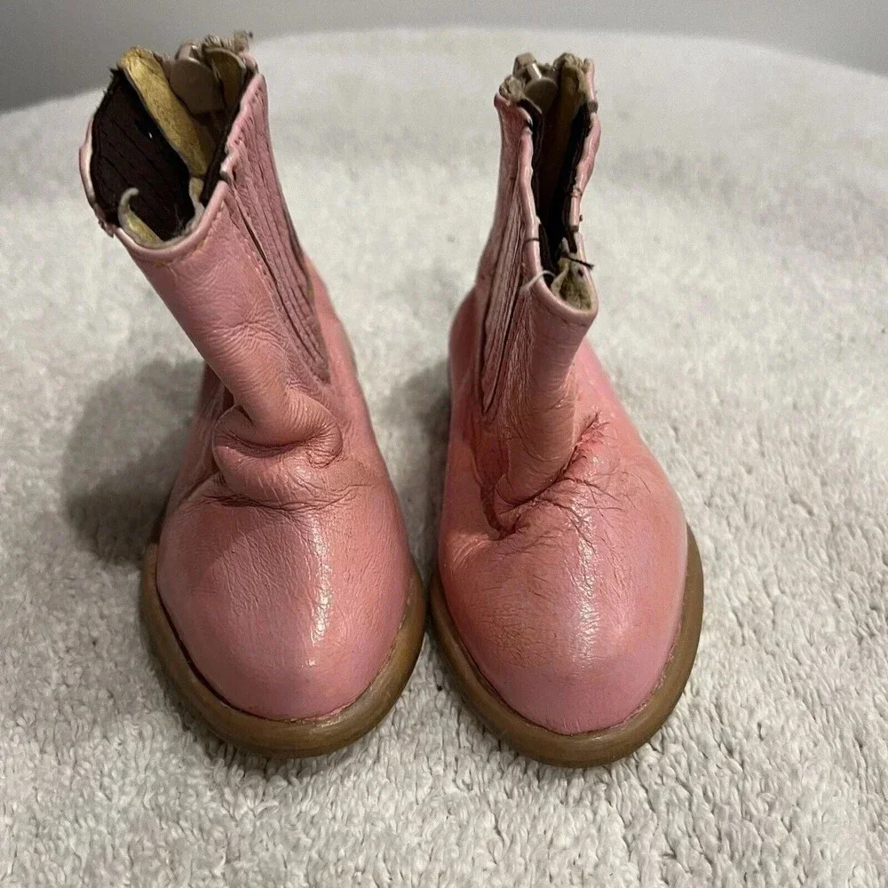 Baby Girl 0-6 Month Pink Cowgirl Leather Boots Footsies Zipper Mexico